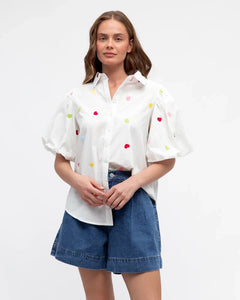 Embroidered Heart Top - White