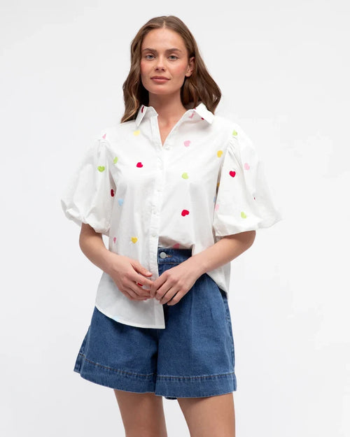 Embroidered Heart Top - White