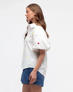 Embroidered Heart Top - White