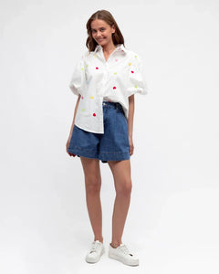 Embroidered Heart Top - White