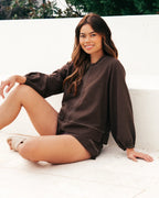 Contrast Stitch Blouse - Chocolate