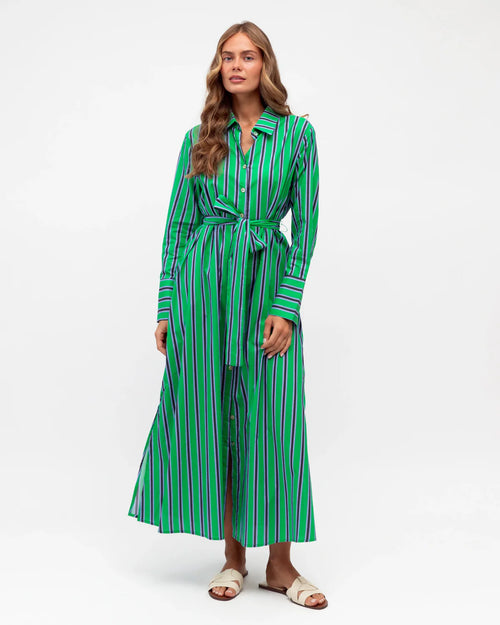 Stripe Shirt Dress - Green/Navy