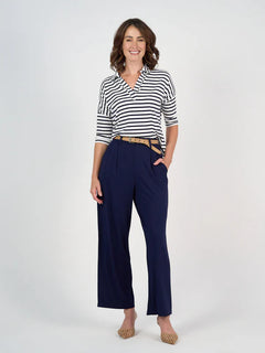 Khan Bamboo Collared Top - White&Navy