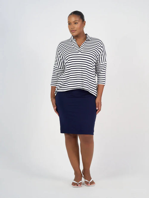 Khan Bamboo Collared Top - White&Navy