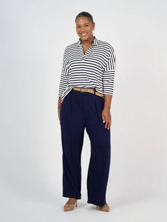 Khan Bamboo Collared Top - White&Navy