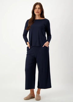 Adele Longsleeve Bamboo Top - Navy