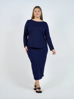 Adele Longsleeve Bamboo Top - Navy