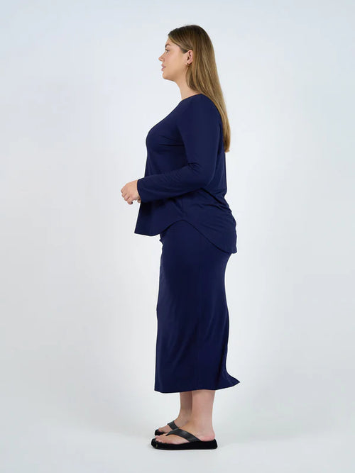 Adele Longsleeve Bamboo Top - Navy