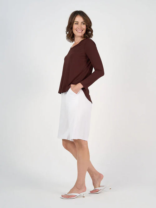 Sia V Neck Bamboo Longsleeve Top - Burgundy