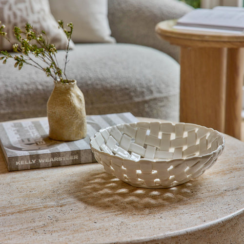 Woven Ceramic White Bowl