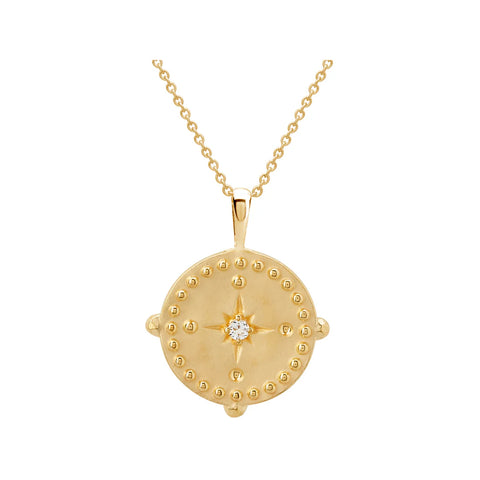 Disc Pendant Necklace - Gold/White Topaz