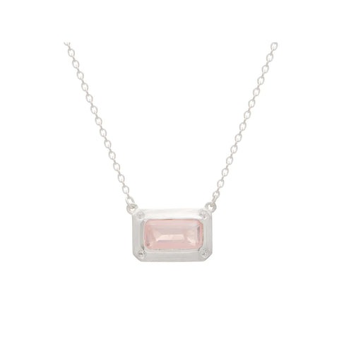 Silver Pendant Necklace - Rose Quartz & White Topaz