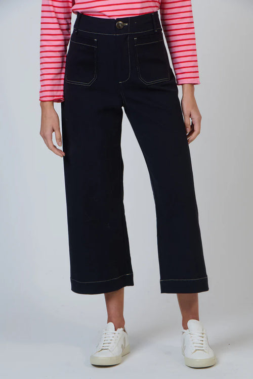 Wide Leg Contrast Stitching Jeans - Black