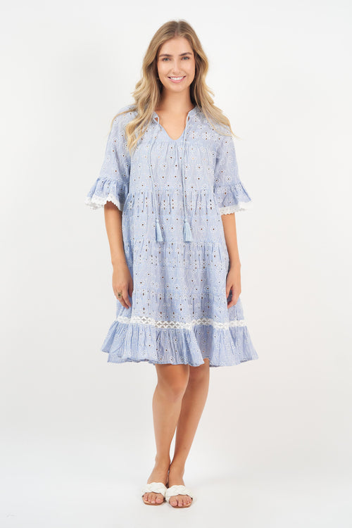 Lula Dress - Sky Blue Broderie