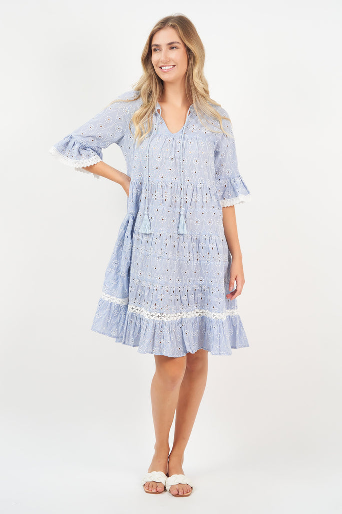 Lula Dress - Sky Blue Broderie