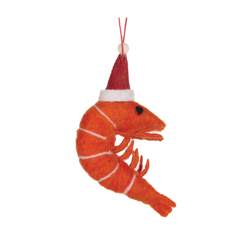 Wool prawn with santa hat