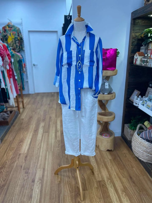 Linen Stripe Shirt - Blue
