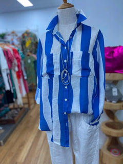 Linen Stripe Shirt - Blue