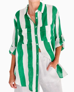 Linen Stripe Shirt - Green