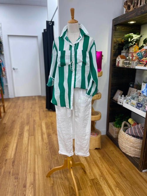Linen Stripe Shirt - Green