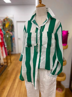 Linen Stripe Shirt - Green