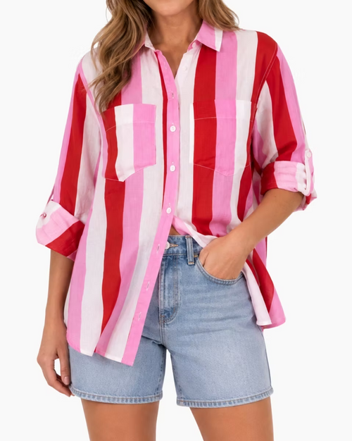 Linen Stripe Shirt - Pink/Red