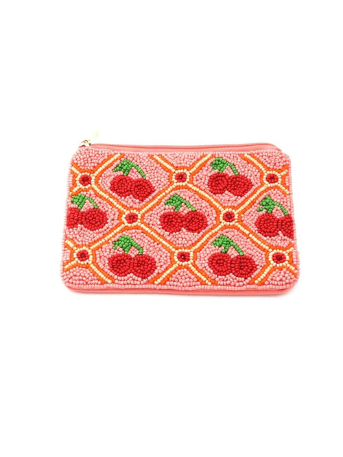 Cherry Beaded Purse - Garden Pink